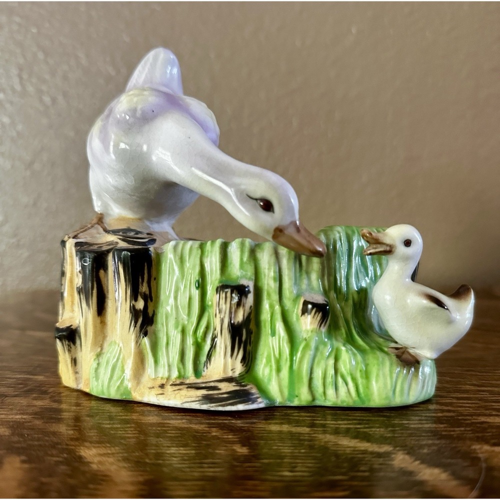Vintage Pottery Duck Planter Purple Glaze Two Ducks Unmarked 5.25" Decor Rare